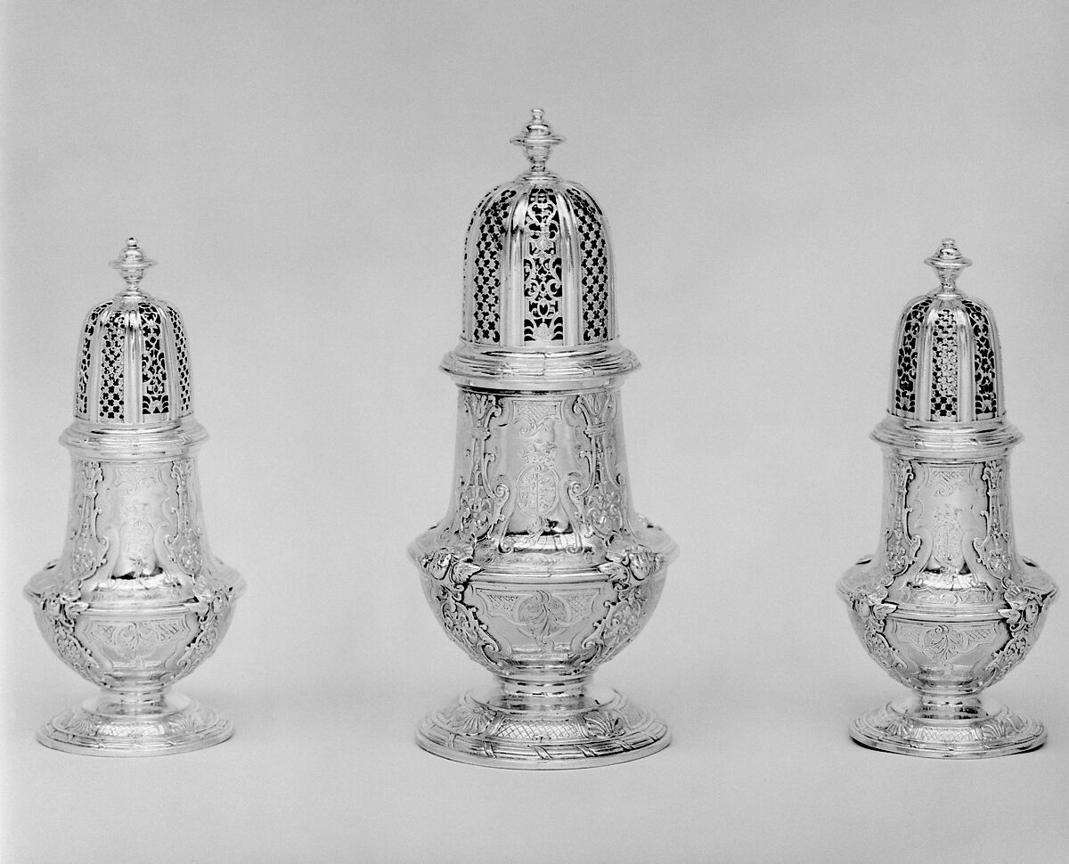 Set of four casters, Paul de Lamerie (British, 1688–1751, active 1712–51), Silver, British, London