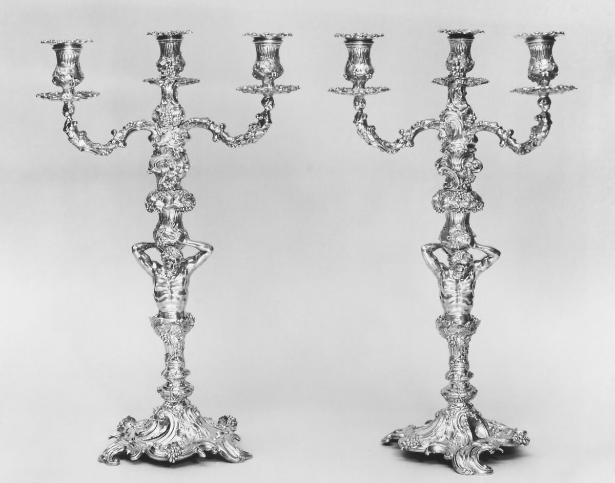 Pair of candelabra, Paul de Lamerie (British, 1688–1751, active 1712–51), Silver, British, London 