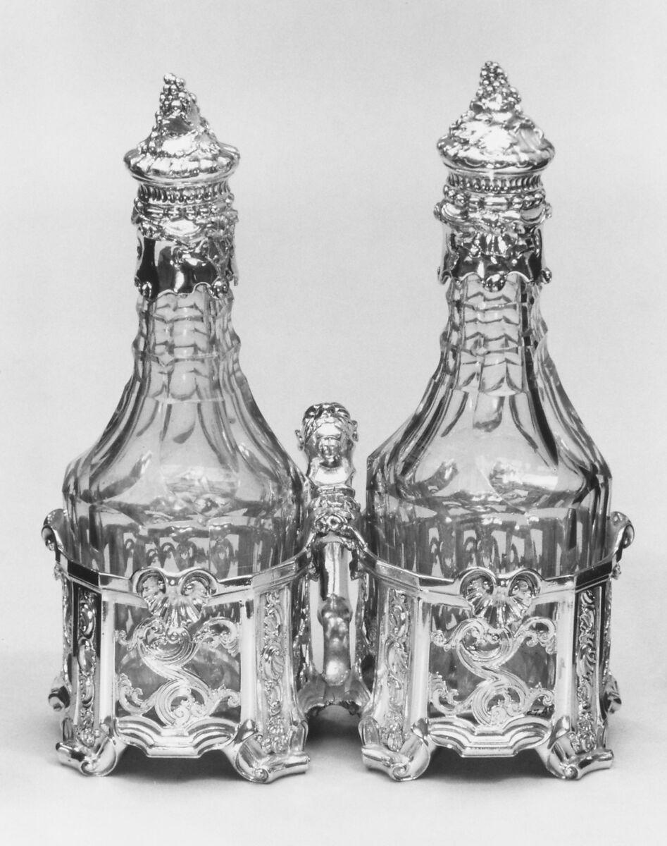 Pair of cruets and cruet stands, Paul de Lamerie (British, 1688–1751, active 1712–51), Silver, glass, British, London 