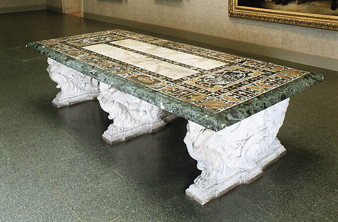 The Farnese Table, Designed by Jacopo [Giacomo] Barozzi da Vignola (Italian, Vignola 1507–1573 Rome), Marble of different colors, semiprecious stones, Egyptian alabaster, residue of paint of different colors on the piers, Italian, Rome 