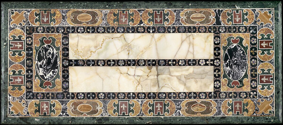 The Farnese Table, Designed by Jacopo [Giacomo] Barozzi da Vignola (Italian, Vignola 1507–1573 Rome), Marble of different colors, semiprecious stones, Egyptian alabaster, residue of paint of different colors on the piers, Italian, Rome