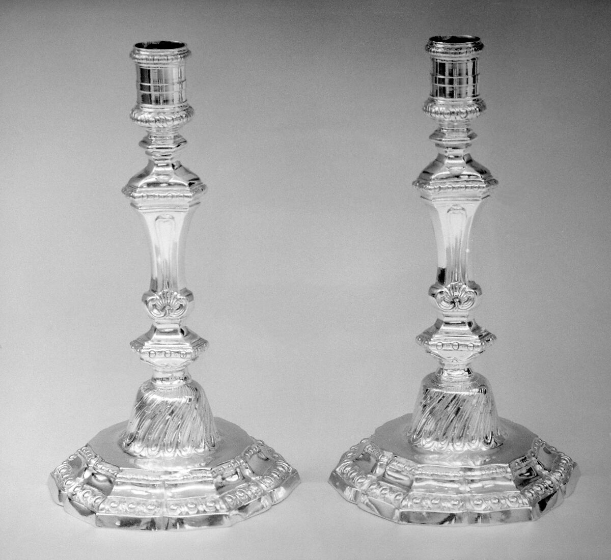 Pair of candlesticks, Jean-François Balzac (1711–1766, master by privilege of court service 1749, master in Paris guild 1755), Silver, French, Paris 