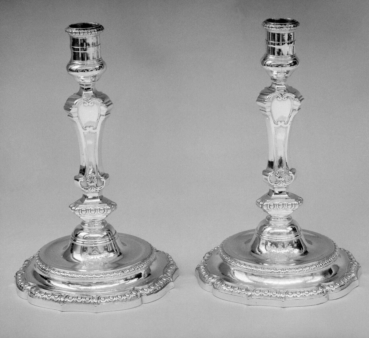Pair of candlesticks, Gilles-Claude Gouel (master 1727, died 1769), Silver, French, Paris 