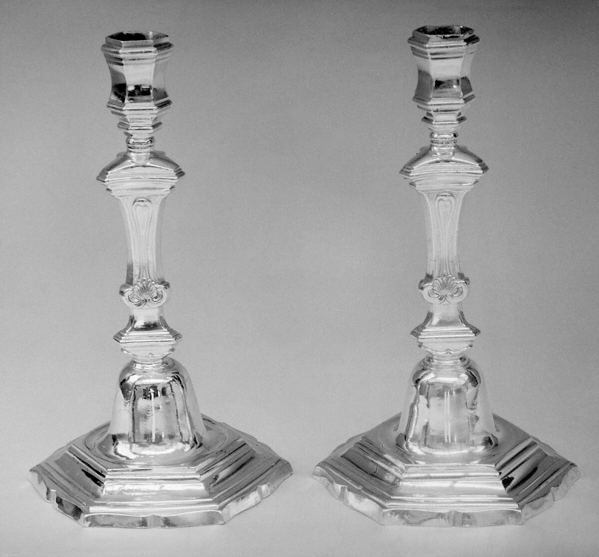 Pair of candlesticks, François II Lacassaigne (born 1706, master 1733, recorded 1773), Silver, French, Montauban (Toulouse Mint) 