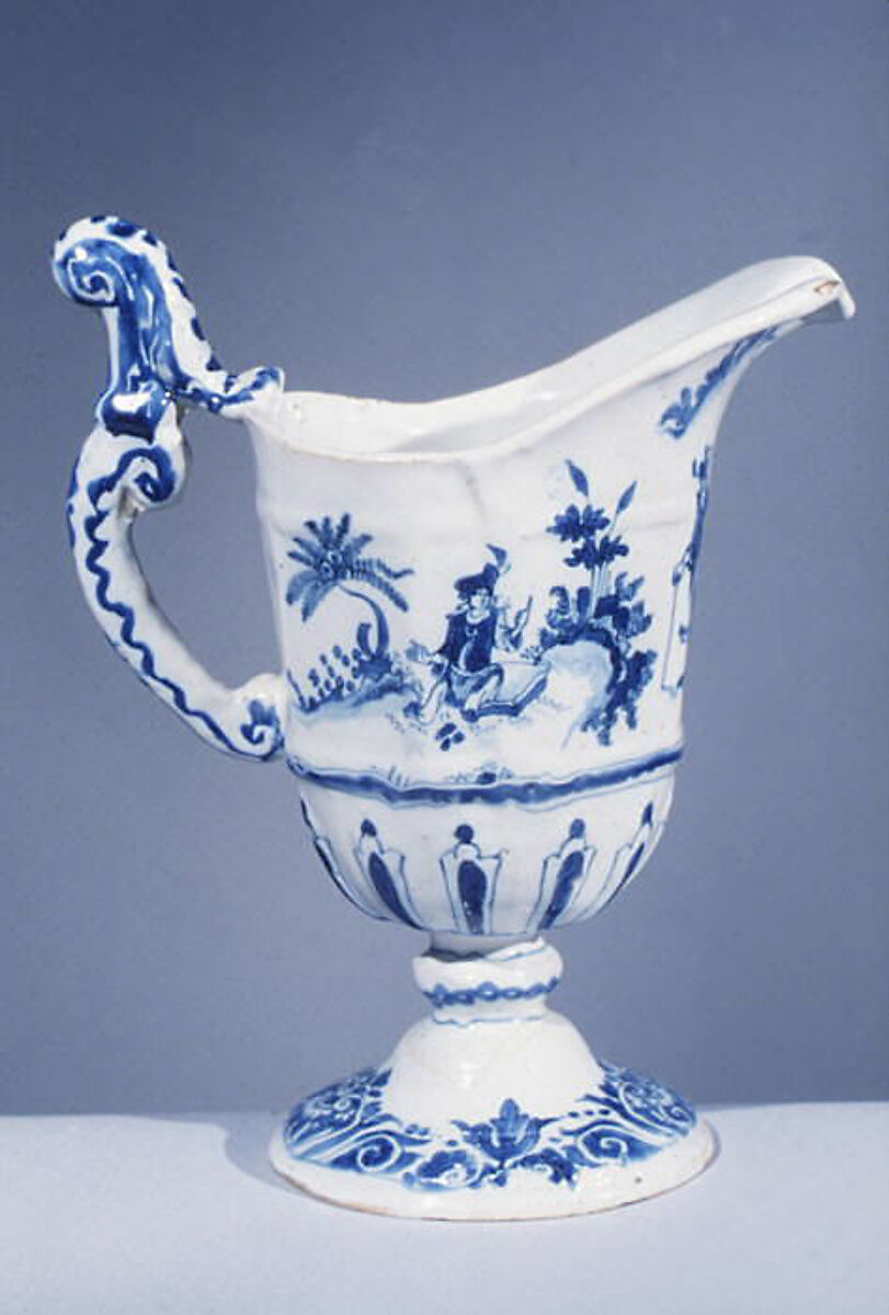 Ewer, Faience (tin-glazed earthenware), probably French, Moustiers 