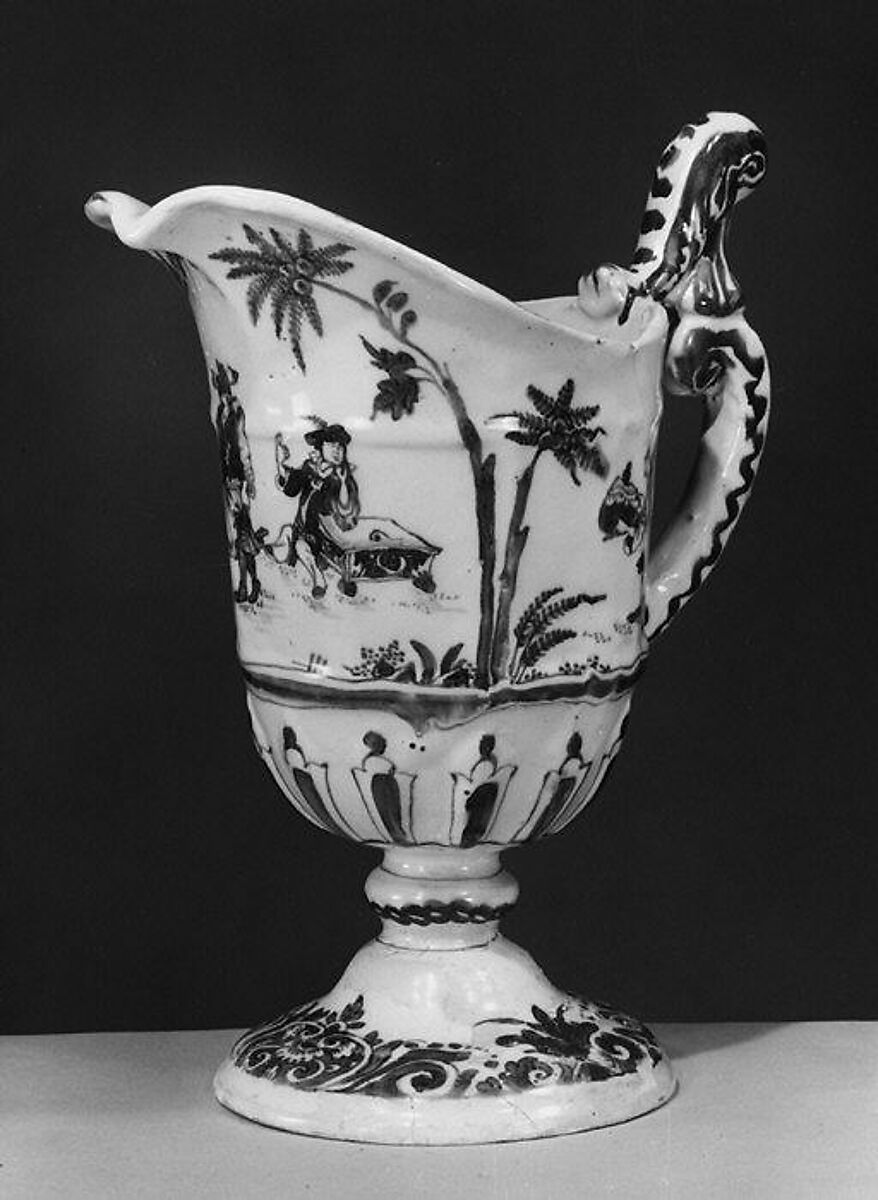 Ewer, Faience (tin-glazed earthenware), probably French, Moustiers