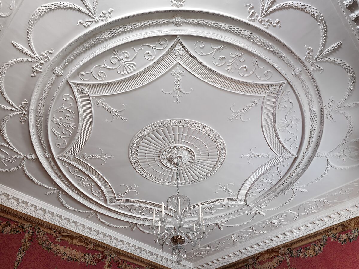 Woodwork and ceiling from the Tapestry Room from Croome Court, Robert Adam (British, Kirkcaldy, Scotland 1728–1792 London), Plaster, wood, tapestry, British 