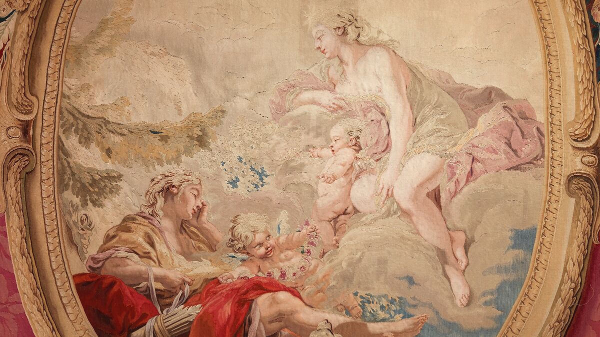 Allegories of Air (Cephalus and Aurora) and Earth (Vertumnus and Pomona), General conception by Jacques Germain Soufflot (French, Irancy 1713–1780 Paris), Wool, silk (22-24 warps per inch, 9-10 per cm), French, Paris