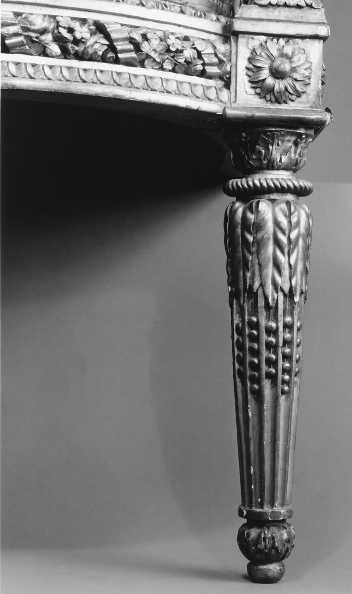 Armchair (part of a set), Georges Jacob (French, Cheny 1739–1814 Paris), Carved and gilded walnut; 18th-century embroidered silk-satin (not original to the frame), French, Paris