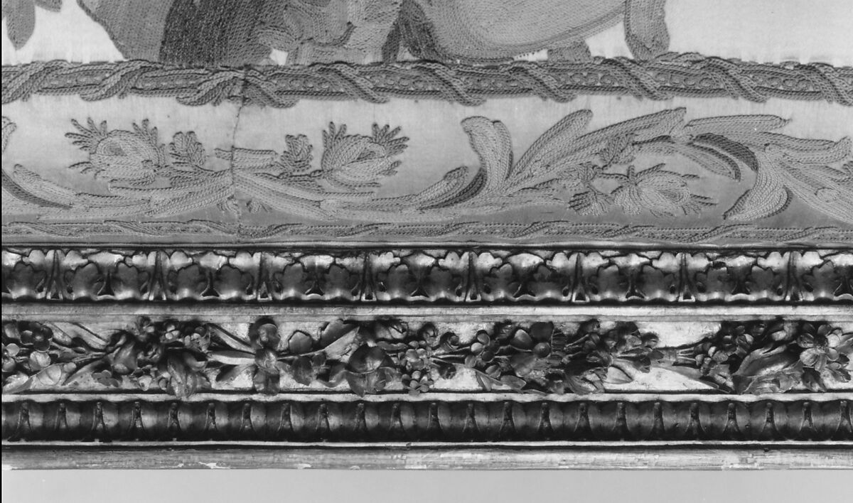 Armchair (part of a set), Georges Jacob (French, Cheny 1739–1814 Paris), Carved and gilded walnut; 18th-century embroidered silk-satin (not original to the frame), French, Paris