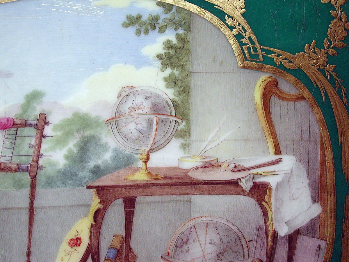 Eating and work table (one of a pair), Table attributed to Bernard II van Risenburgh (ca. 1696–ca. 1767), Oak, vernis Martin, soft-paste porcelain, gilt bronze, French, Paris and Sèvres