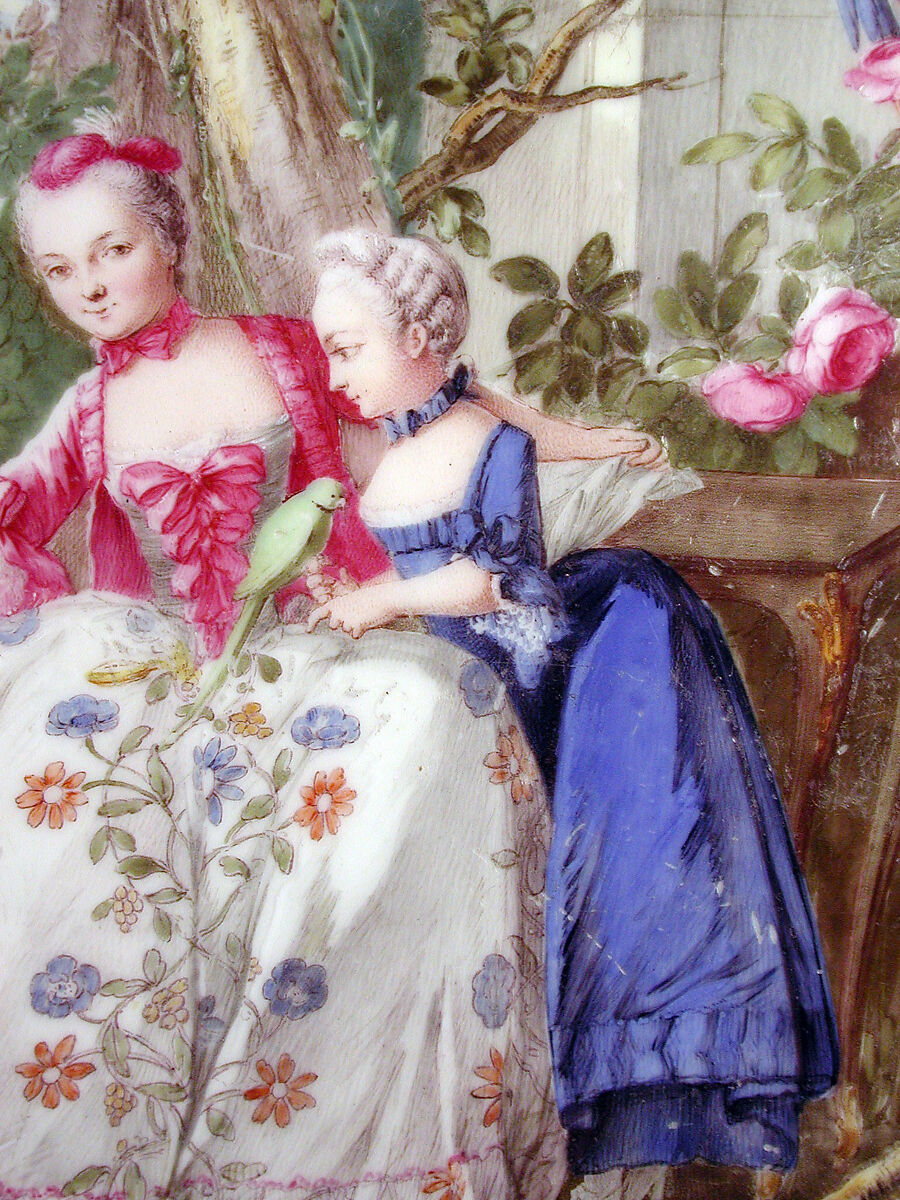 Eating and work table (one of a pair), Table attributed to Bernard II van Risenburgh (ca. 1696–ca. 1767), Oak, vernis Martin, soft-paste porcelain, gilt bronze, French, Paris and Sèvres