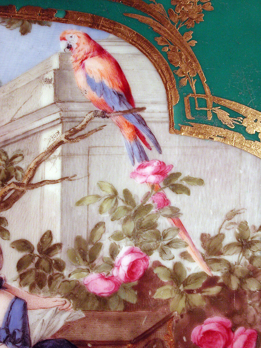 Eating and work table (one of a pair), Table attributed to Bernard II van Risenburgh (ca. 1696–ca. 1767), Oak, vernis Martin, soft-paste porcelain, gilt bronze, French, Paris and Sèvres