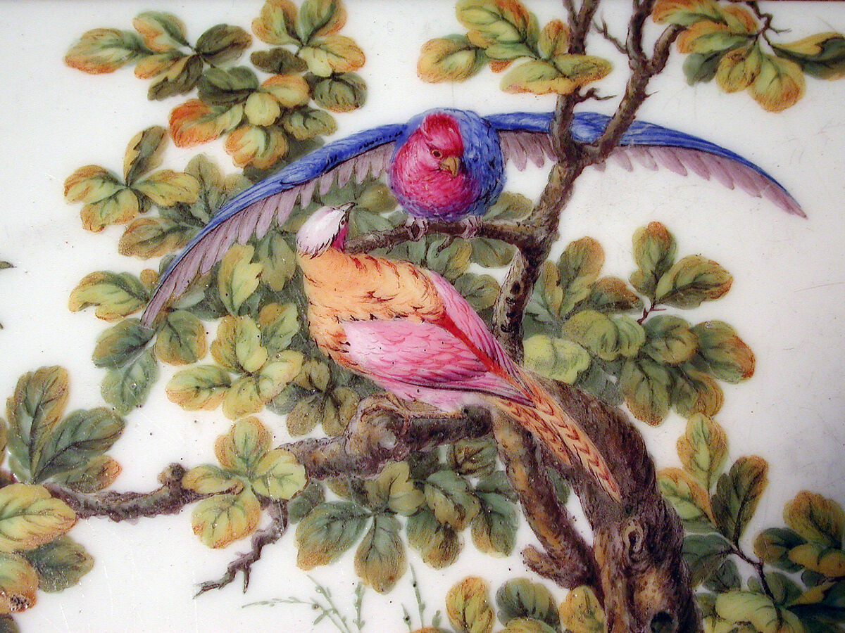 Eating and work table (one of a pair), Table attributed to Bernard II van Risenburgh (ca. 1696–ca. 1767), Oak, vernis Martin, gilt bronze, soft-paste porcelain, French, Paris and Sèvres and British, Stoke-upon-Trent