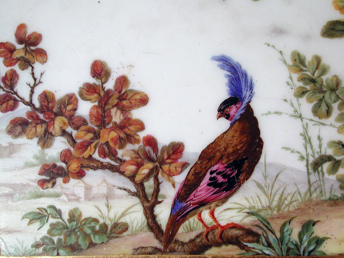 Eating and work table (one of a pair), Table attributed to Bernard II van Risenburgh (ca. 1696–ca. 1767), Oak, vernis Martin, gilt bronze, soft-paste porcelain, French, Paris and Sèvres and British, Stoke-upon-Trent