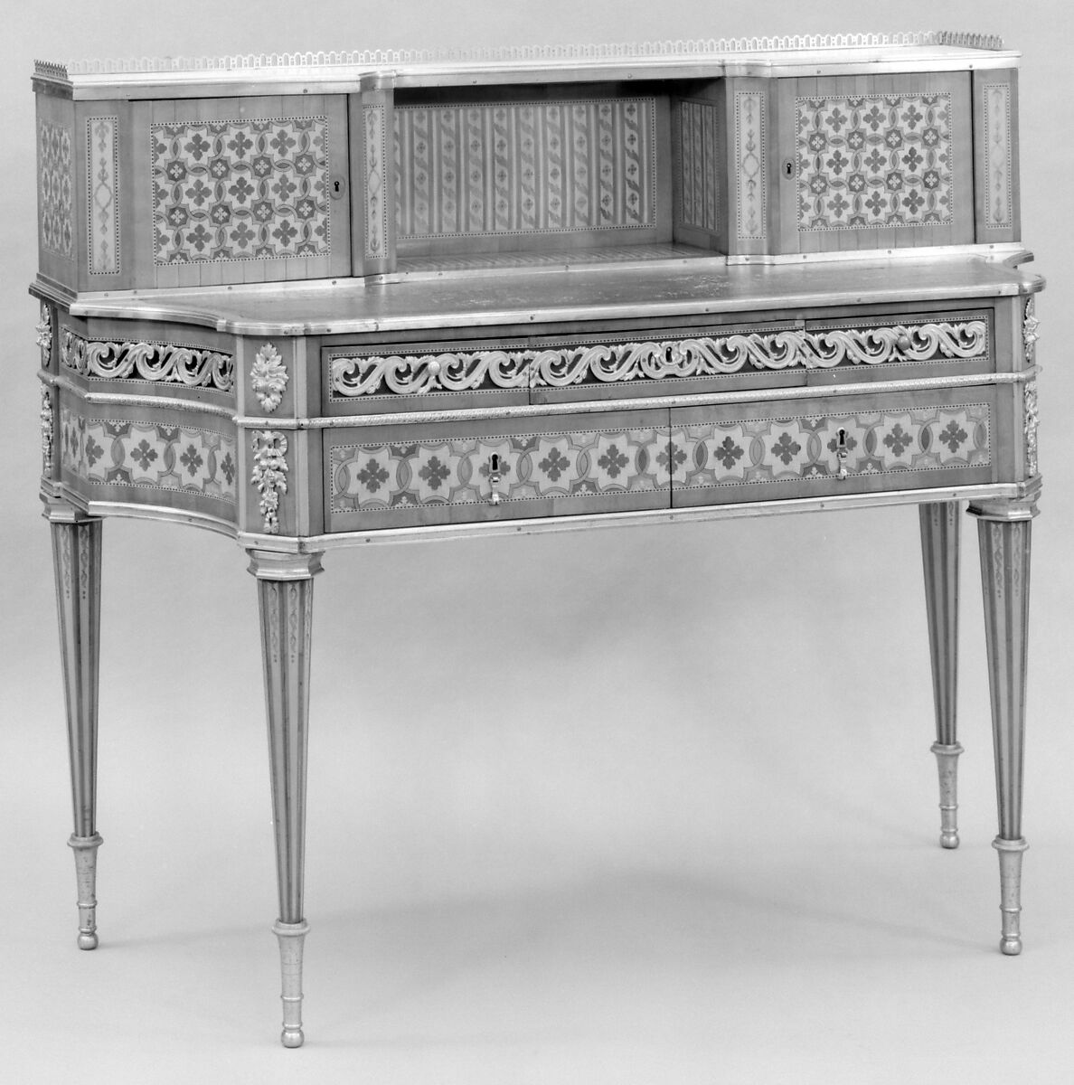 Desk, Attributed to Mathieu-Guillaume Cramer (maître 1771), Oak, pine, satin-woods, gilt bronze, marble, French, Paris