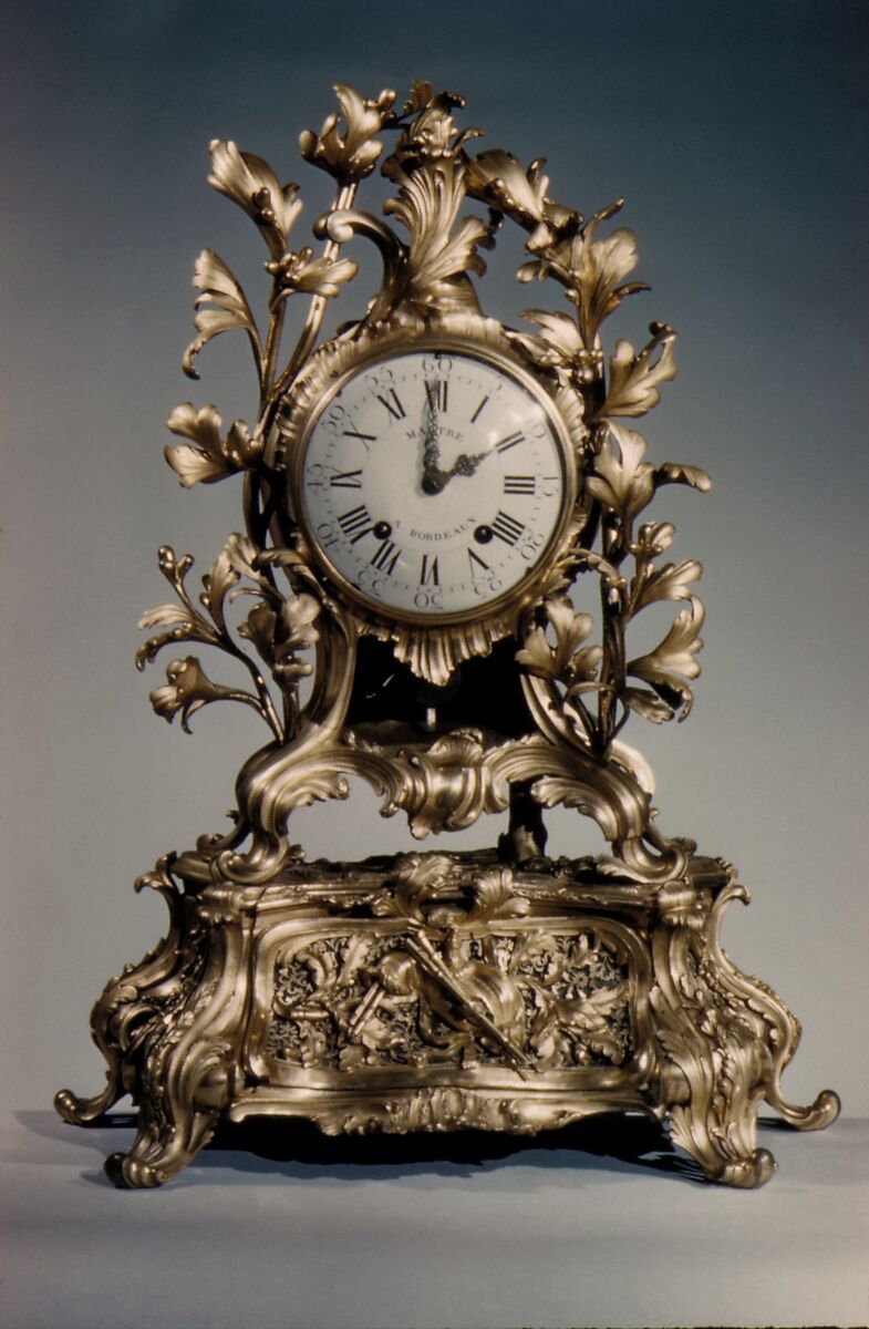 Musical mantel clock (Pendule avec boîte à musique), Clockmaker: Jean Baptiste Martre (born 1734, working 1770–85), Case of gilt bronze, French, Bordeaux 