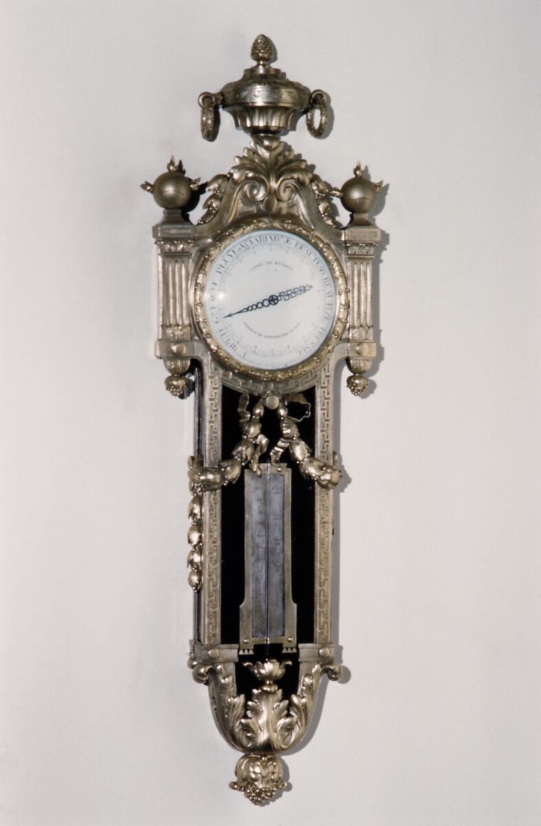 Wall clock-barometer (baromètre et thermomètre en cartel), Clockmaker: Lange de Bourbon (French, active 1750–75), Gilt-bronze, tortoiseshell, steel, oak, French, Paris 