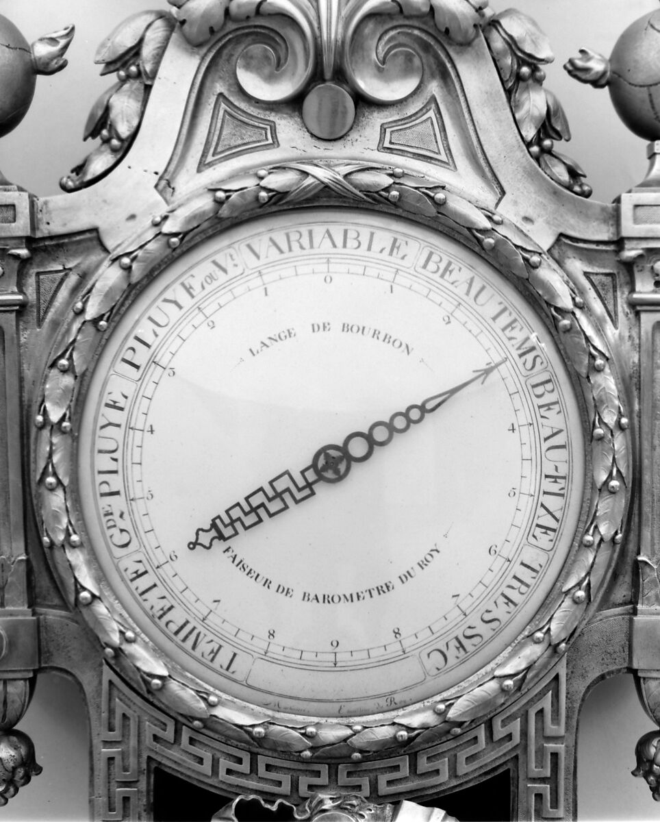 Wall clock-barometer (baromètre et thermomètre en cartel), Clockmaker: Lange de Bourbon (French, active 1750–75), Gilt-bronze, tortoiseshell, steel, oak, French, Paris