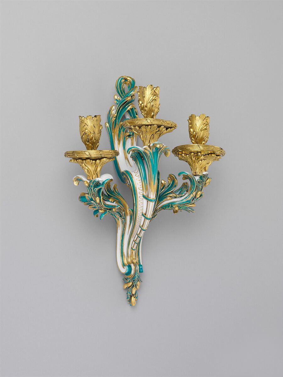 Wall sconce (bras de cheminée) (one of a pair), Sèvres Manufactory (French, 1740–present), Soft-paste porcelain, gilt bronze, French, Sèvres