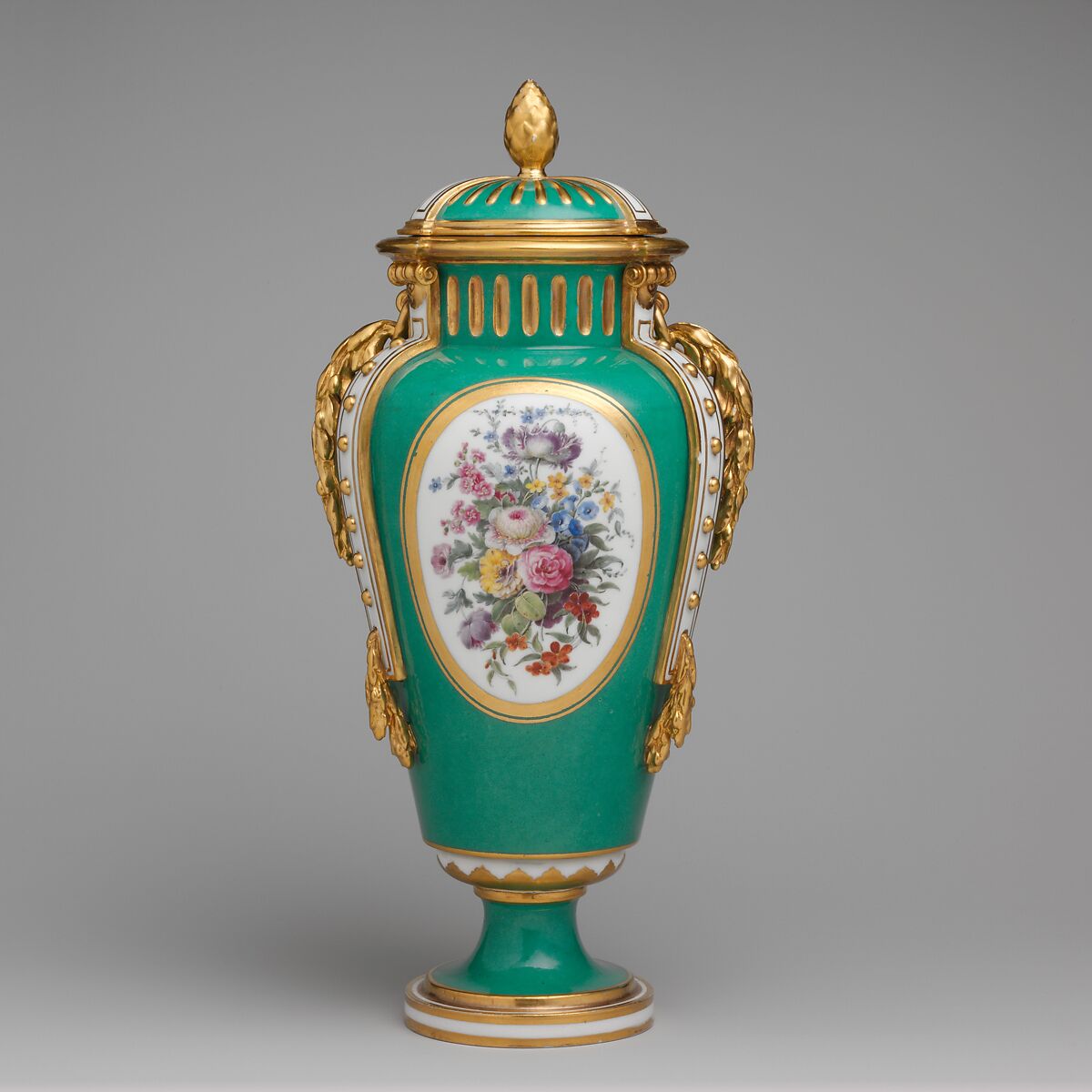 Vase with cover (vase à bandes) (one of a pair), Sèvres Manufactory (French, 1740–present), Soft-paste porcelain, French, Sèvres