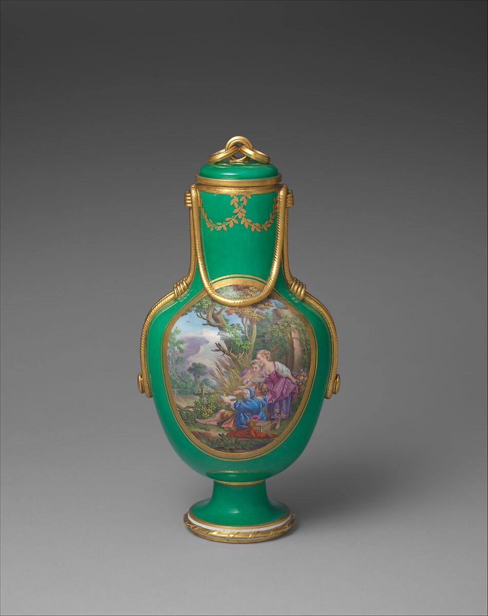 Vase with cover (vase à flacon) (one of a pair), Sèvres Manufactory (French, 1740–present), Soft-paste porcelain, French, Sèvres 