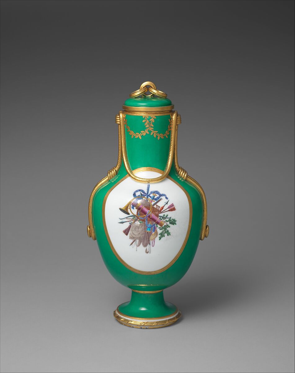 Vase with cover (vase à flacon) (one of a pair), Sèvres Manufactory (French, 1740–present), Soft-paste porcelain, French, Sèvres