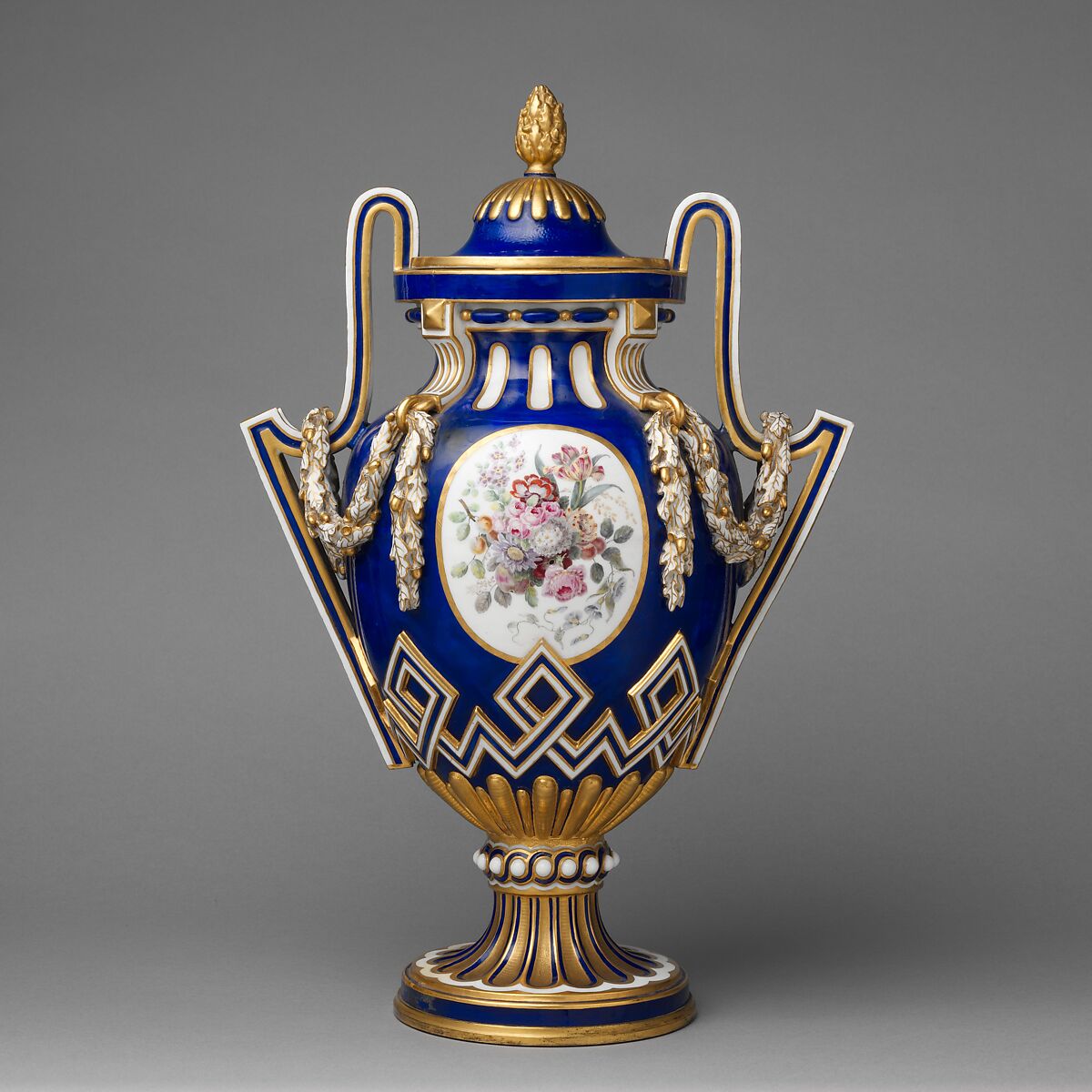 Vase with cover (vase à bâtons rompus), Sèvres Manufactory (French, 1740–present), Soft-paste porcelain, French, Sèvres
