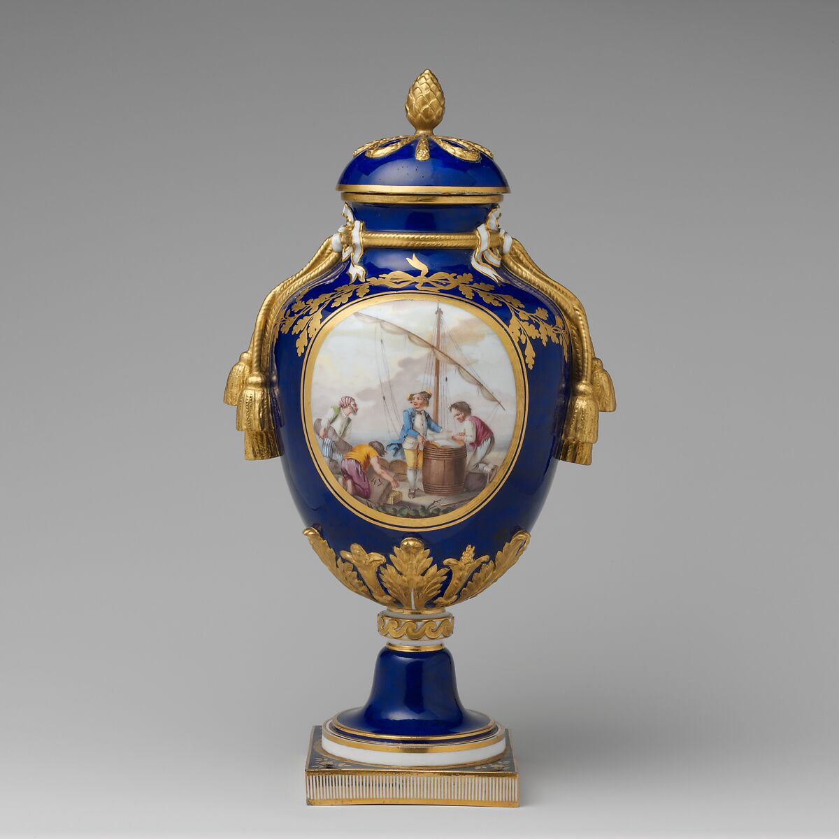 Vase with cover (vase à gland) (one of a pair), Sèvres Manufactory (French, 1740–present), Soft-paste porcelain, French, Sèvres 