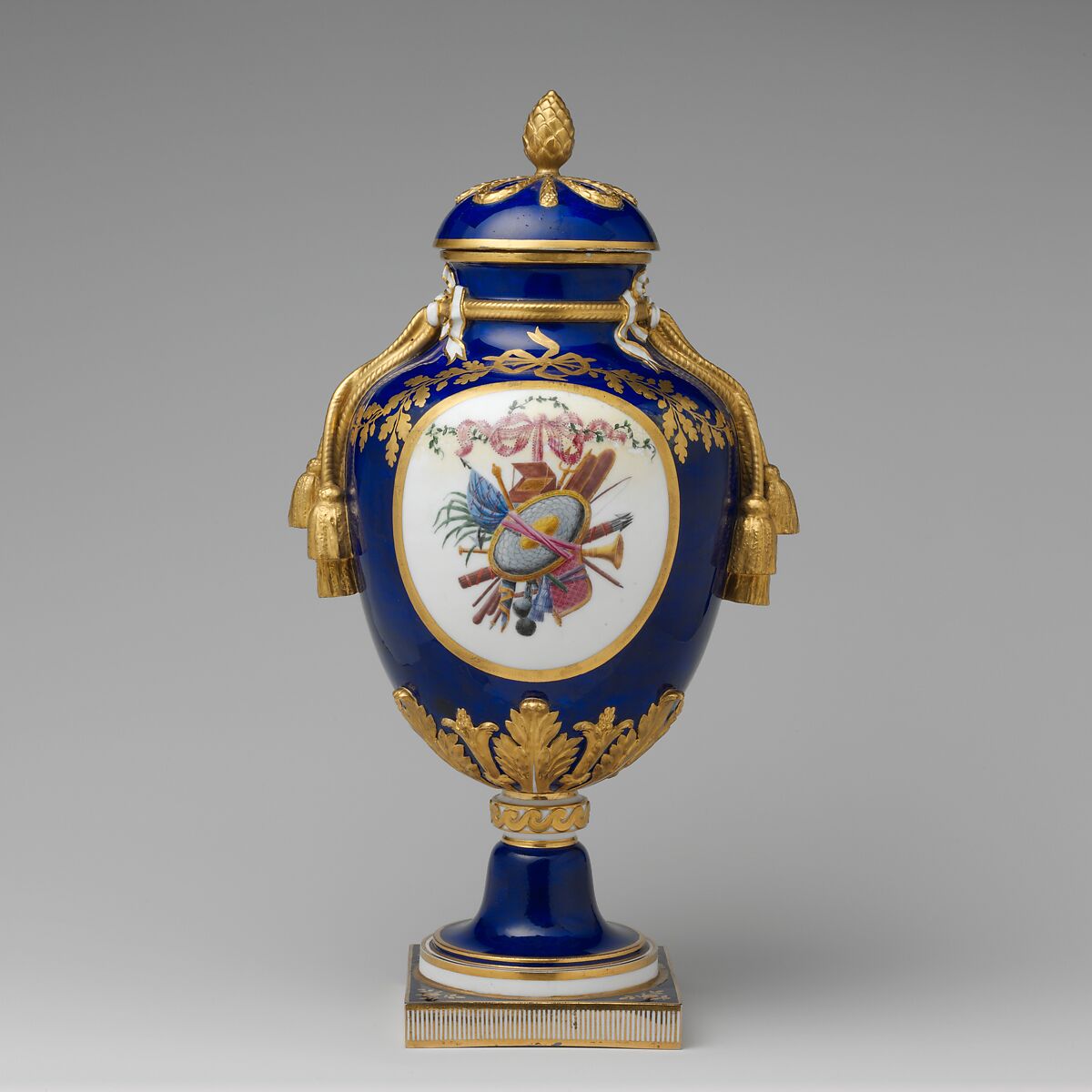 Vase with cover (vase à gland) (one of a pair), Sèvres Manufactory (French, 1740–present), Soft-paste porcelain, French, Sèvres