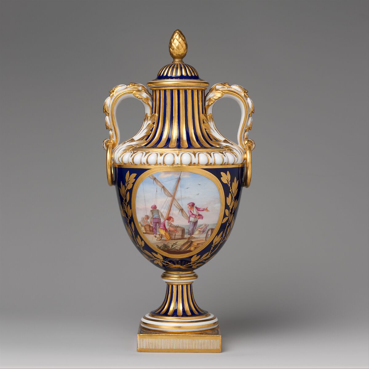 Vase with cover (vase de coté de Paris) (one of a pair), Sèvres Manufactory (French, 1740–present), Soft-paste porcelain, French, Sèvres 