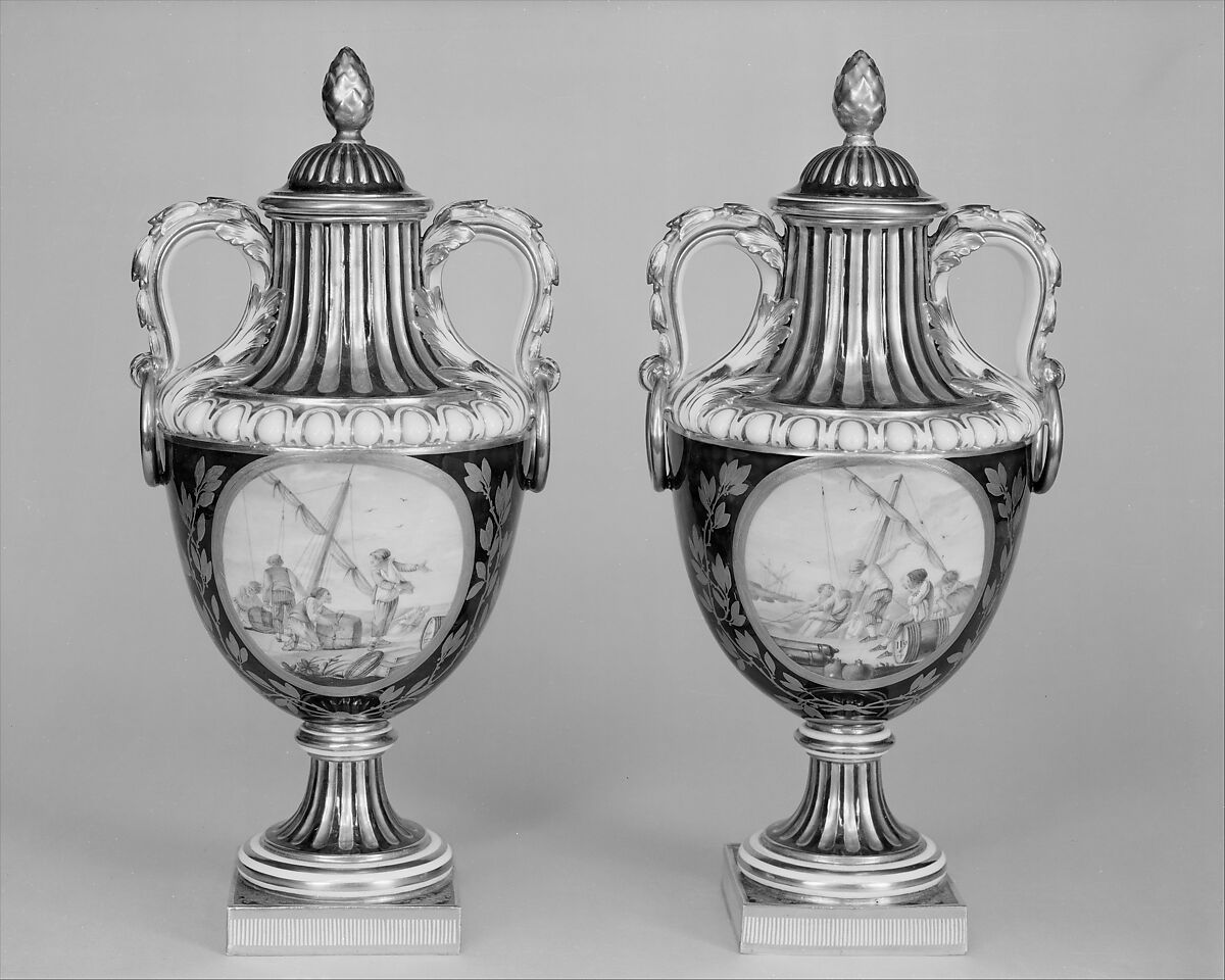 Vase with cover (vase de coté de Paris) (one of a pair), Sèvres Manufactory (French, 1740–present), Soft-paste porcelain, French, Sèvres 