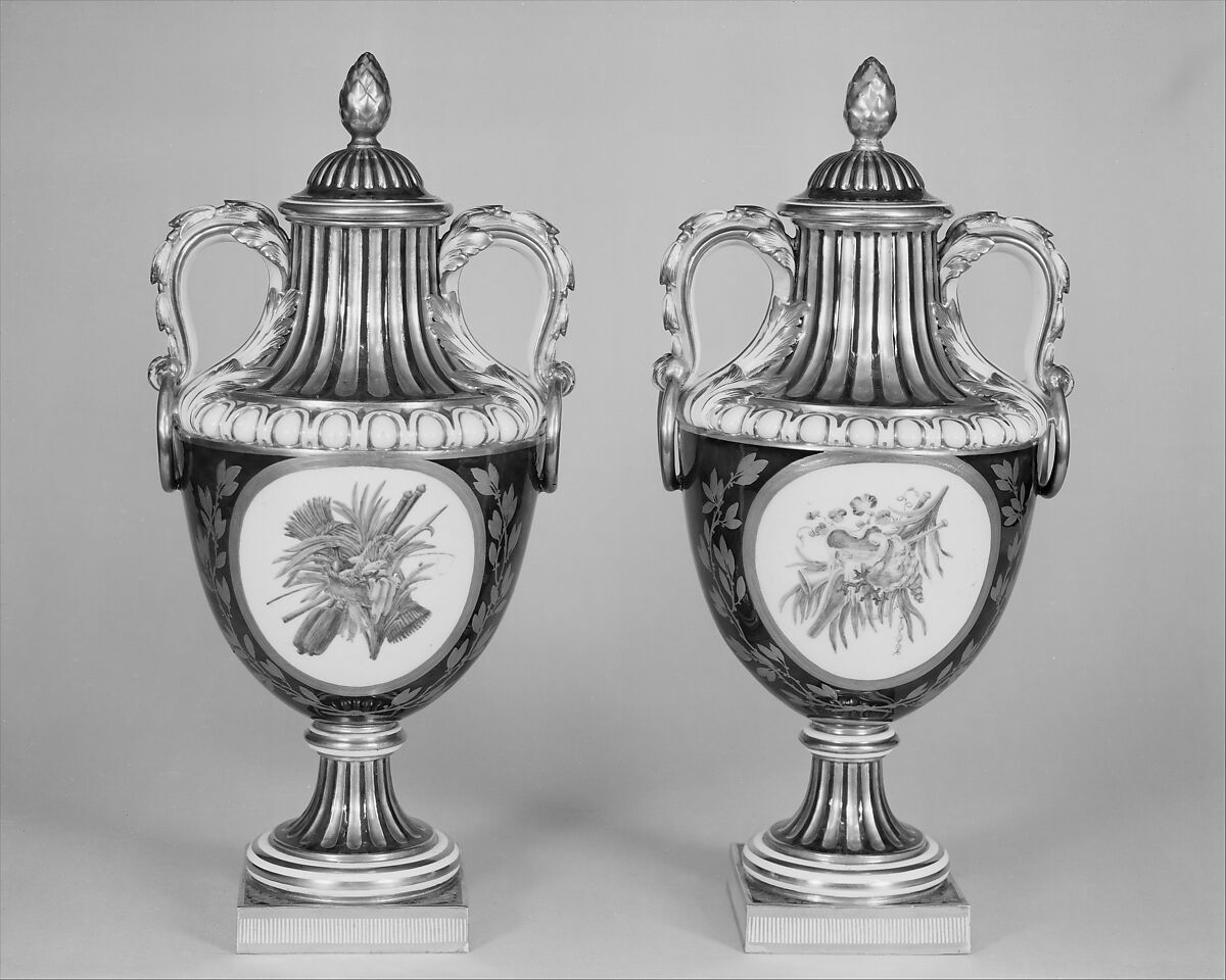 Vase with cover (vase de coté de Paris) (one of a pair), Sèvres Manufactory (French, 1740–present), Soft-paste porcelain, French, Sèvres