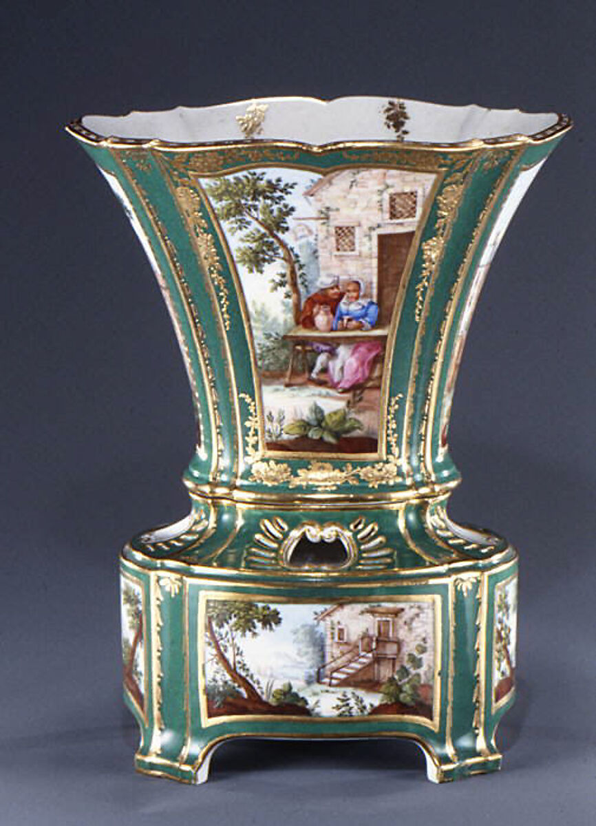 Flower vase with stand (vase hollandais nouveau) (one of a pair), Sèvres Manufactory (French, 1740–present), Soft-paste porcelain, French, Sèvres 