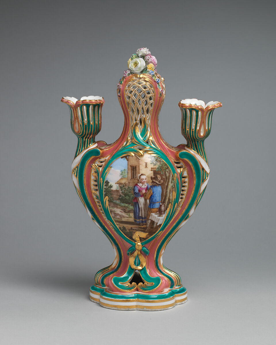 Potpourri vase with candleholders (pot-pourri à bobêche) (one of a pair), Sèvres Manufactory (French, 1740–present), Soft-paste porcelain, French, Sèvres 