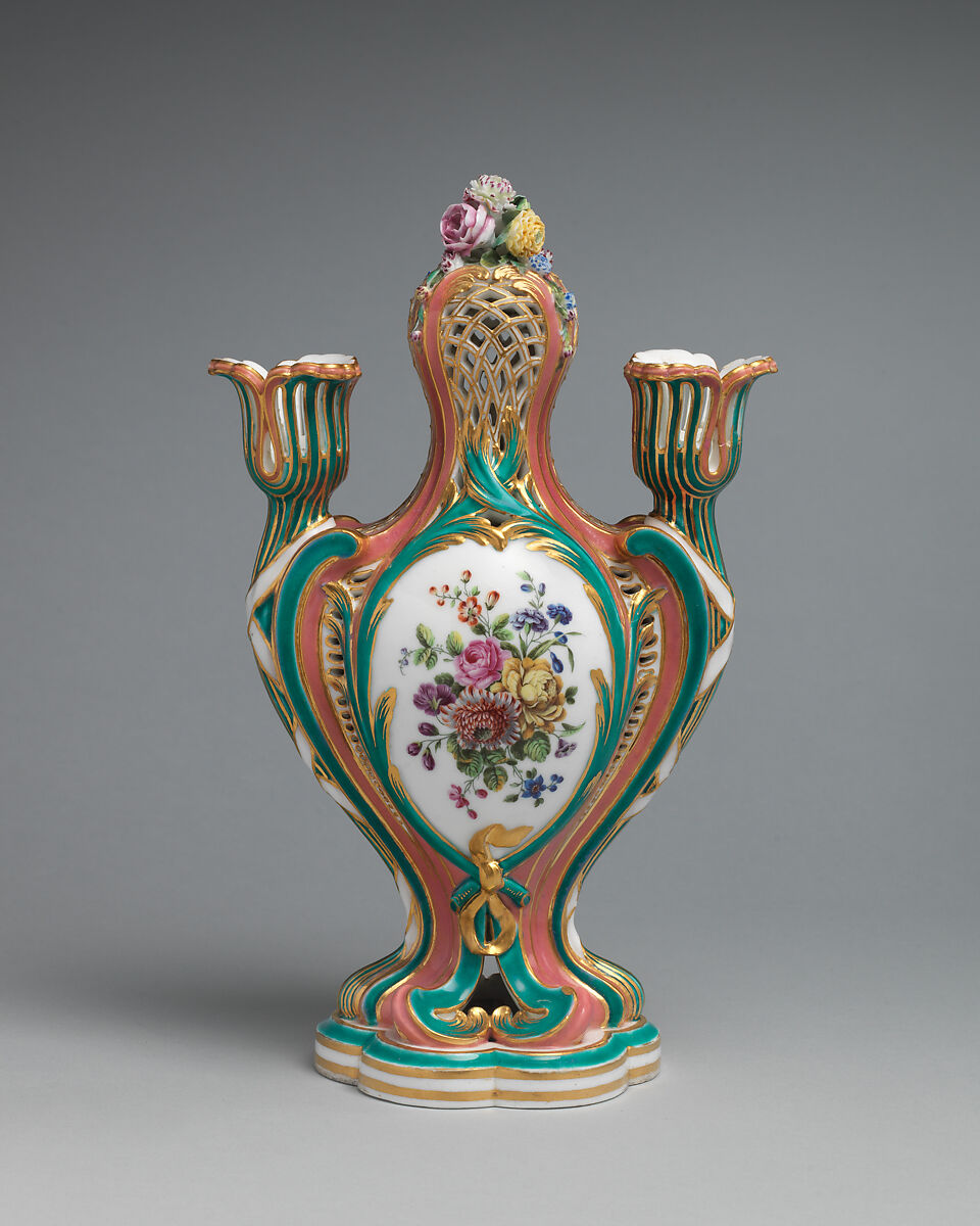 Potpourri vase with candleholders (pot-pourri à bobêche) (one of a pair), Sèvres Manufactory (French, 1740–present), Soft-paste porcelain, French, Sèvres