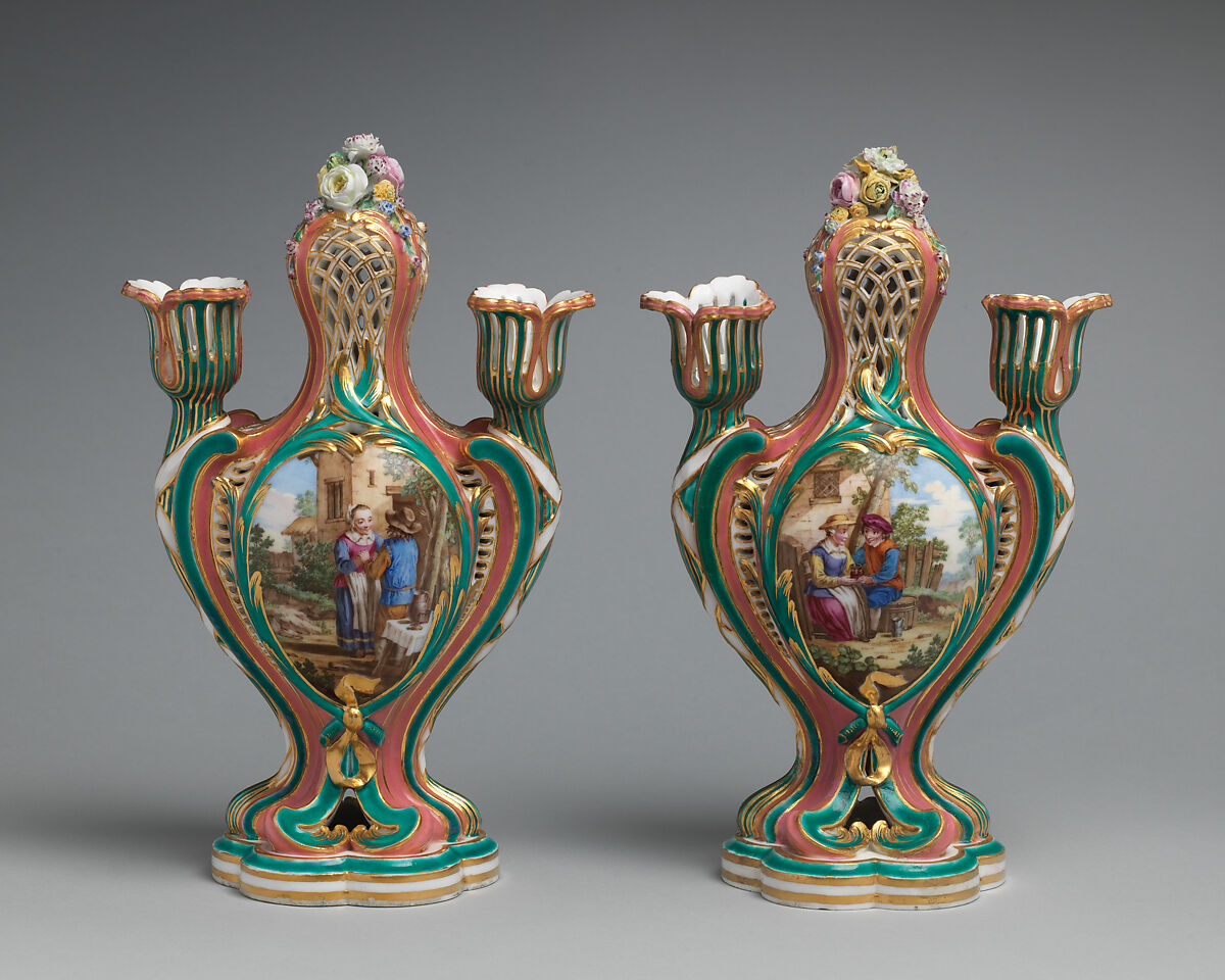 Potpourri vase with candleholders (pot-pourri à bobêche) (one of a pair), Sèvres Manufactory (French, 1740–present), Soft-paste porcelain, French, Sèvres