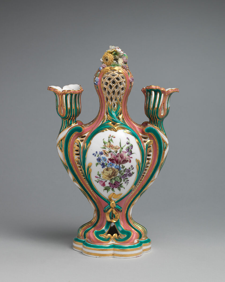 Potpourri vase with candleholders (pot-pourri à bobêche) (one of a pair), Sèvres Manufactory (French, 1740–present), Soft-paste porcelain, French, Sèvres