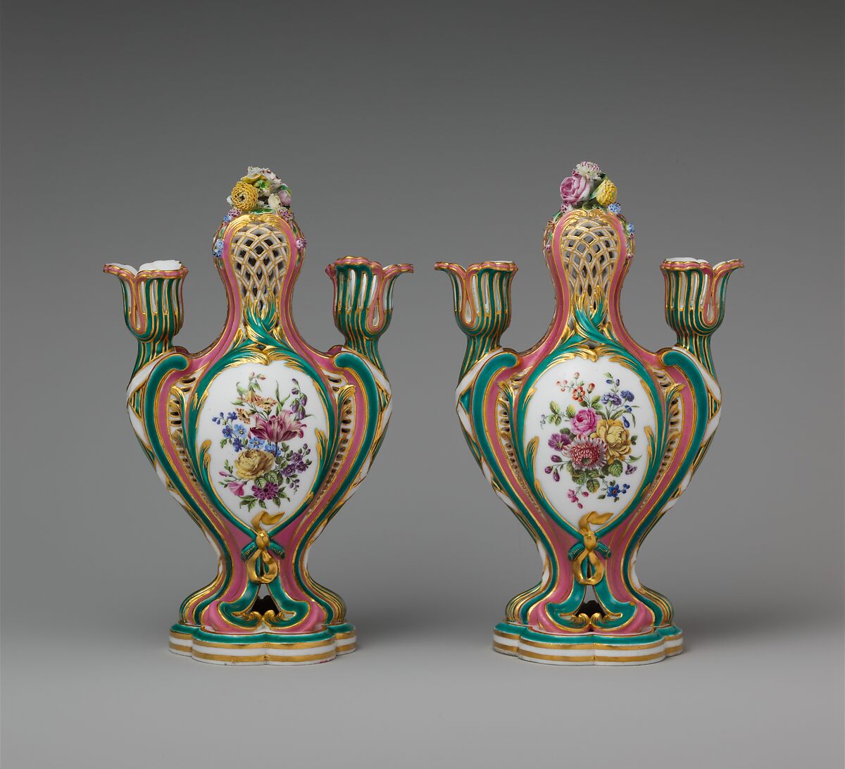 Potpourri vase with candleholders (pot-pourri à bobêche) (one of a pair), Sèvres Manufactory (French, 1740–present), Soft-paste porcelain, French, Sèvres