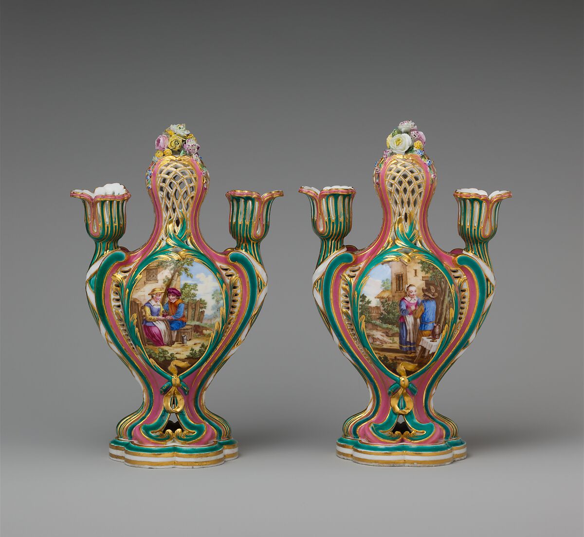Potpourri vase with candleholders (pot-pourri à bobêche) (one of a pair), Sèvres Manufactory (French, 1740–present), Soft-paste porcelain, French, Sèvres