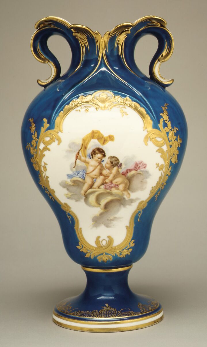 Vase (vase à oreilles) (one of a pair), Sèvres Manufactory (French, 1740–present), Soft-paste porcelain, French, Sèvres 