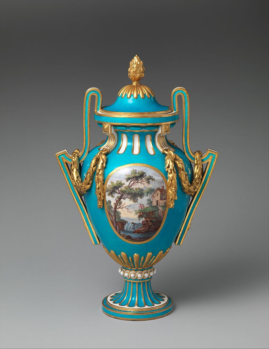 Vase with cover (probably vase à bâtons rompus), Sèvres Manufactory (French, 1740–present), Soft-paste porcelain, French, Sèvres
