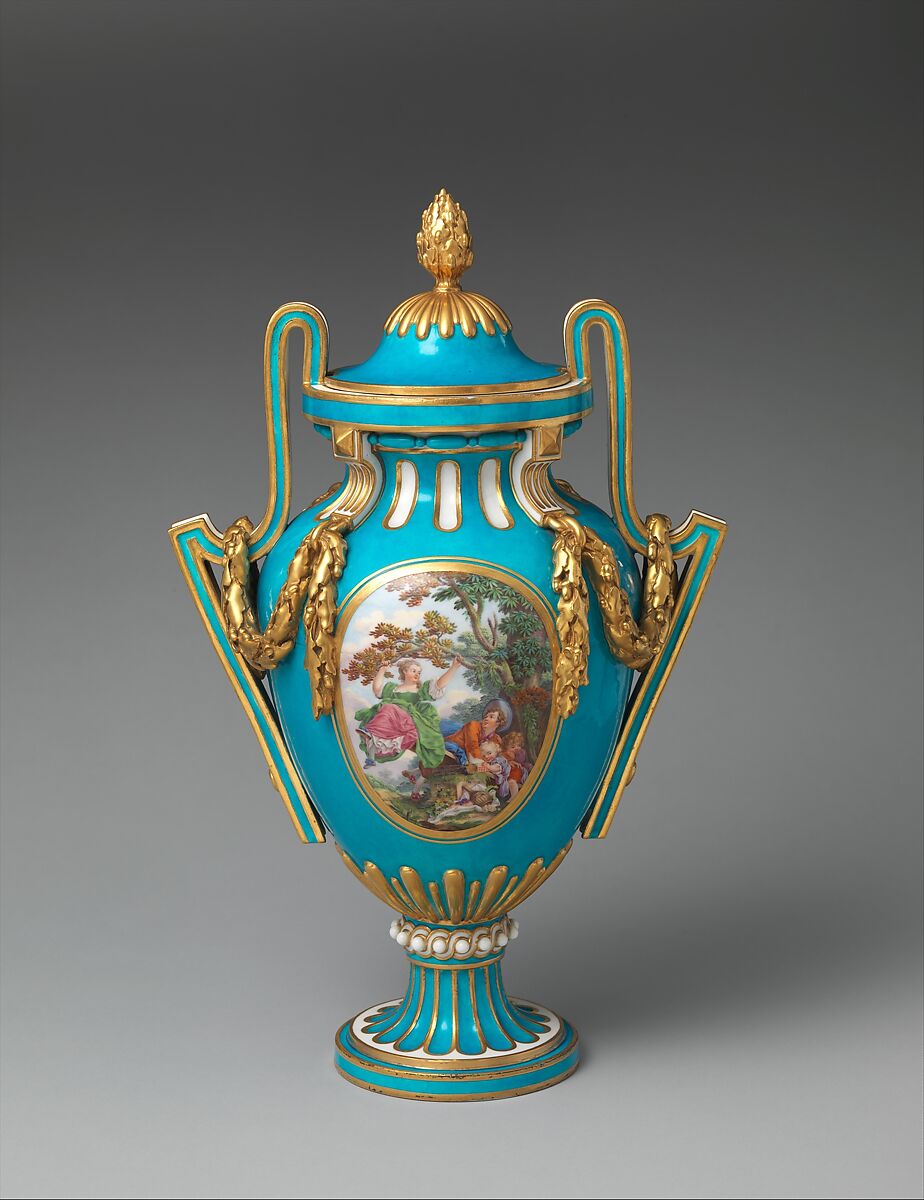 Vase with cover (probably vase à bâtons rompus), Sèvres Manufactory (French, 1740–present), Soft-paste porcelain, French, Sèvres 