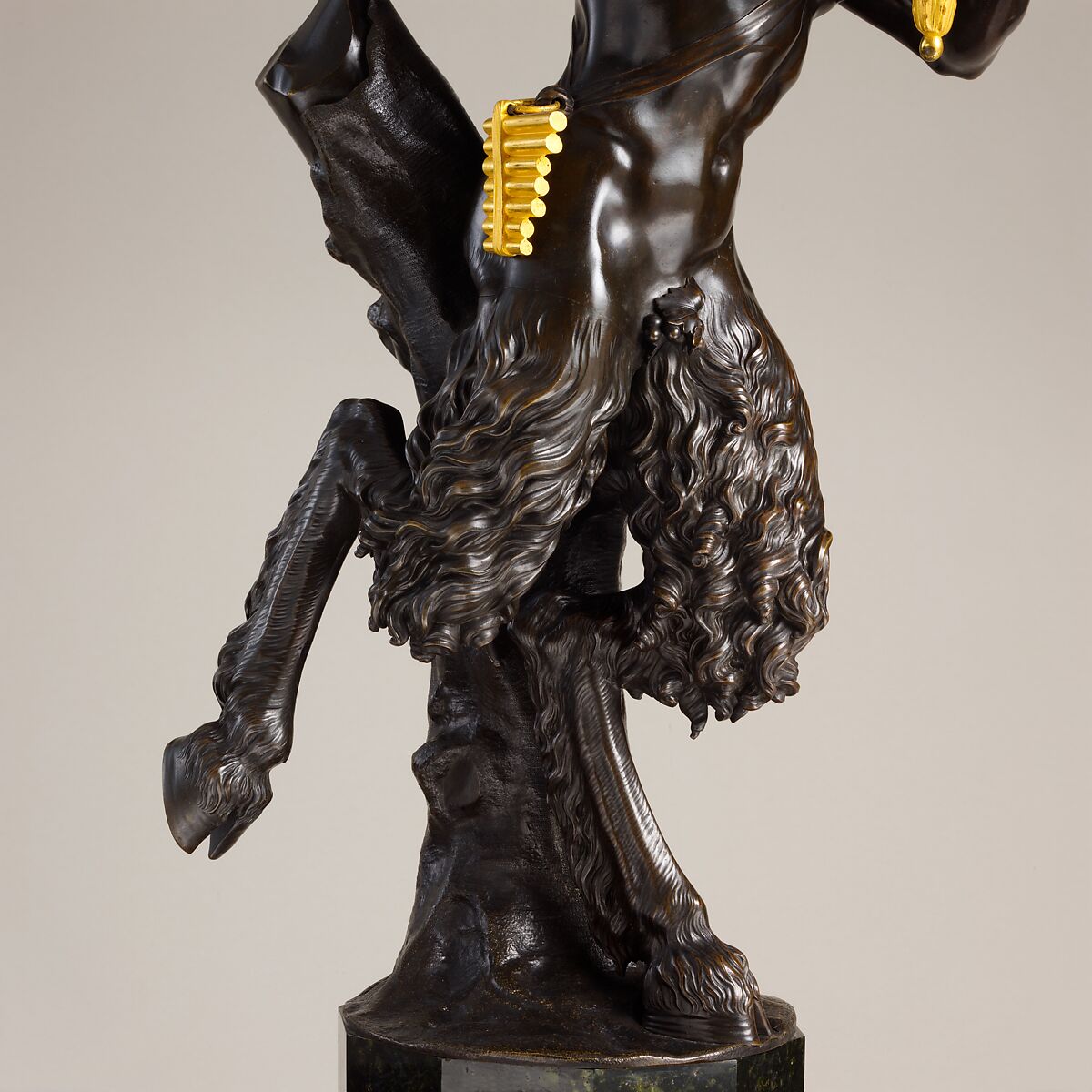 Five-light candelabrum (one of a pair), Derived from a model by Clodion (Claude Michel) (French, Nancy 1738–1814 Paris), Gilt and patinated bronze, serpentine marble, French