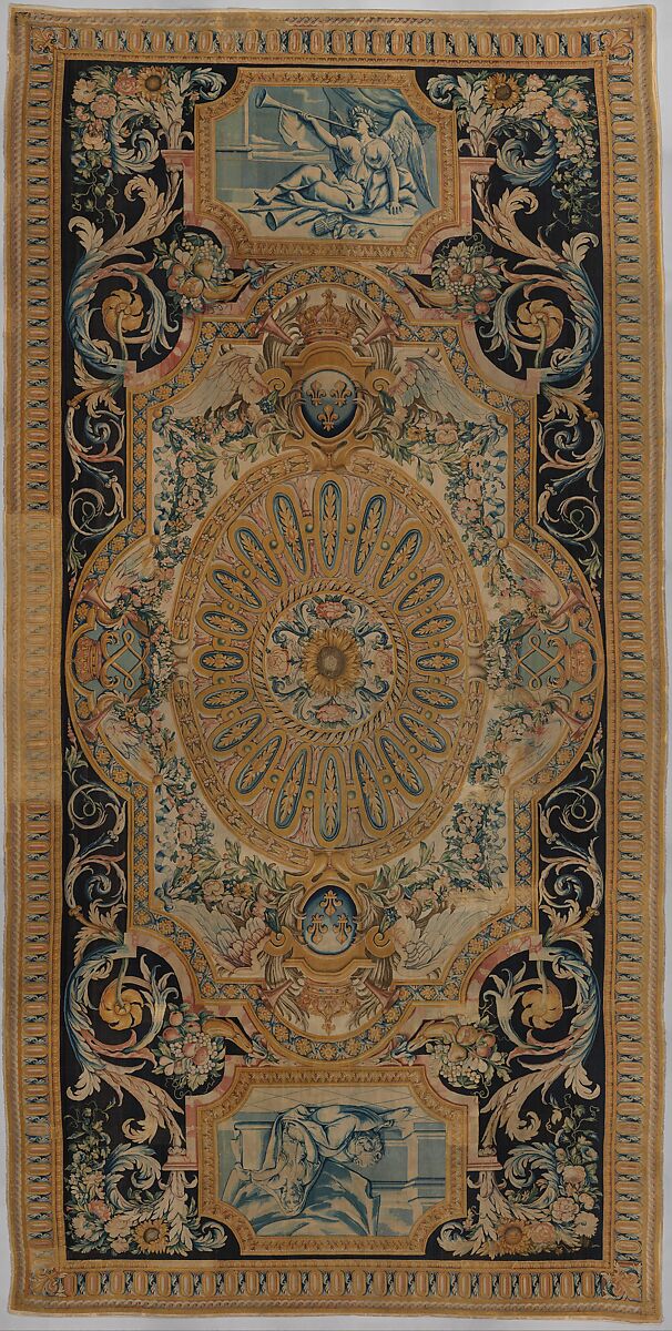 Carpet with Fame and Fortitude, Savonnerie Manufactory (Manufactory, established 1626; Manufacture Royale, established 1663), Knotted and cut wool pile, woven with about 90 knots per square inch, French, Paris 