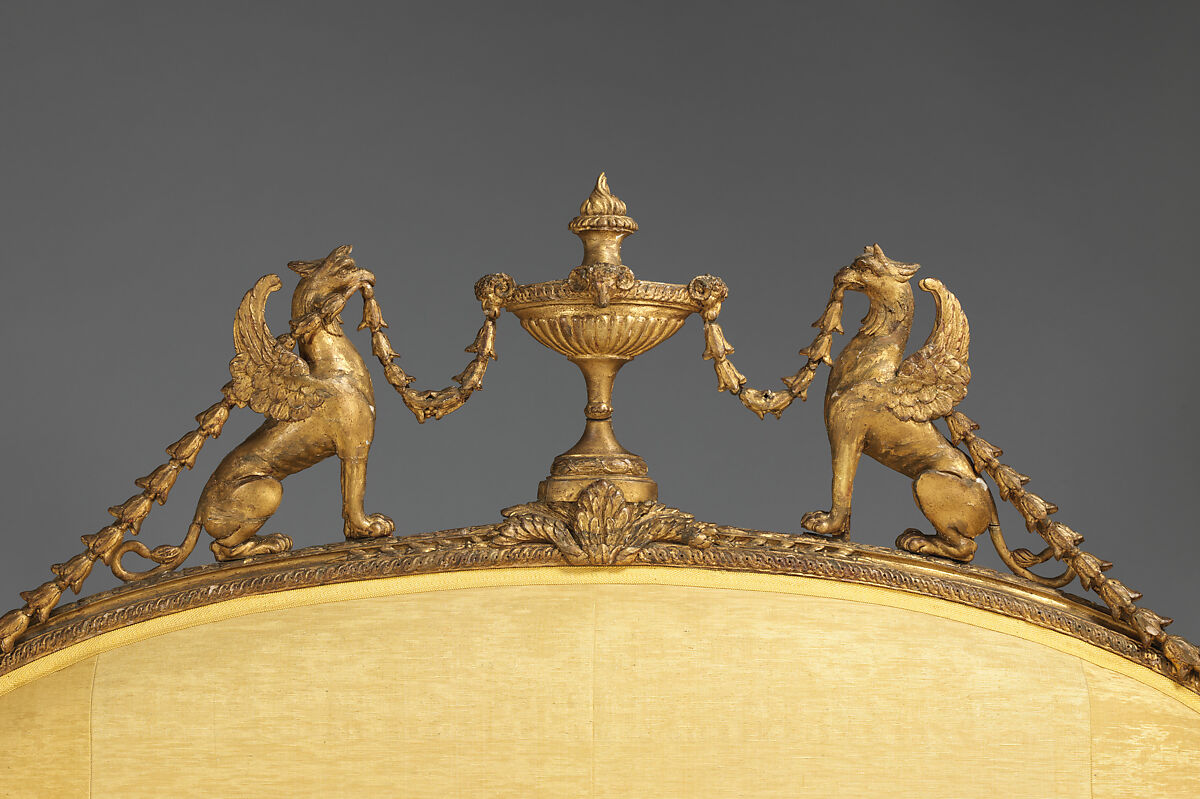 Settee (Confidante) (part of a set), Beechwood, gilt; silk moiré upholstery not original to the frame, British