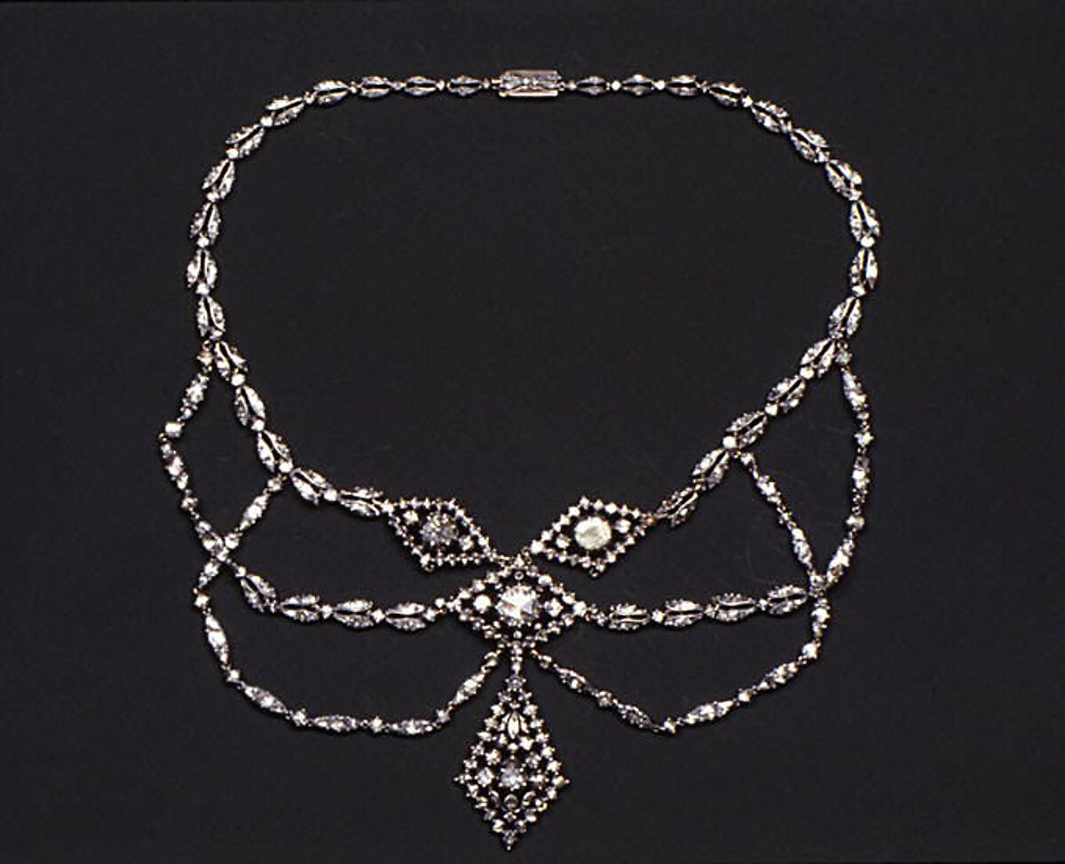 Necklace, Silver, gold, diamonds, European 