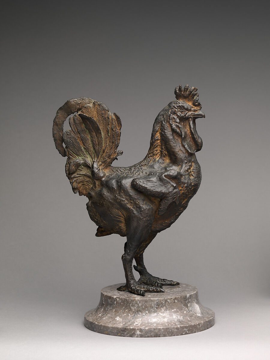 Rooster, Style of Giambologna (Netherlandish, Douai 1529–1608 Florence), Bronze, on a later stone base, Italian or French 