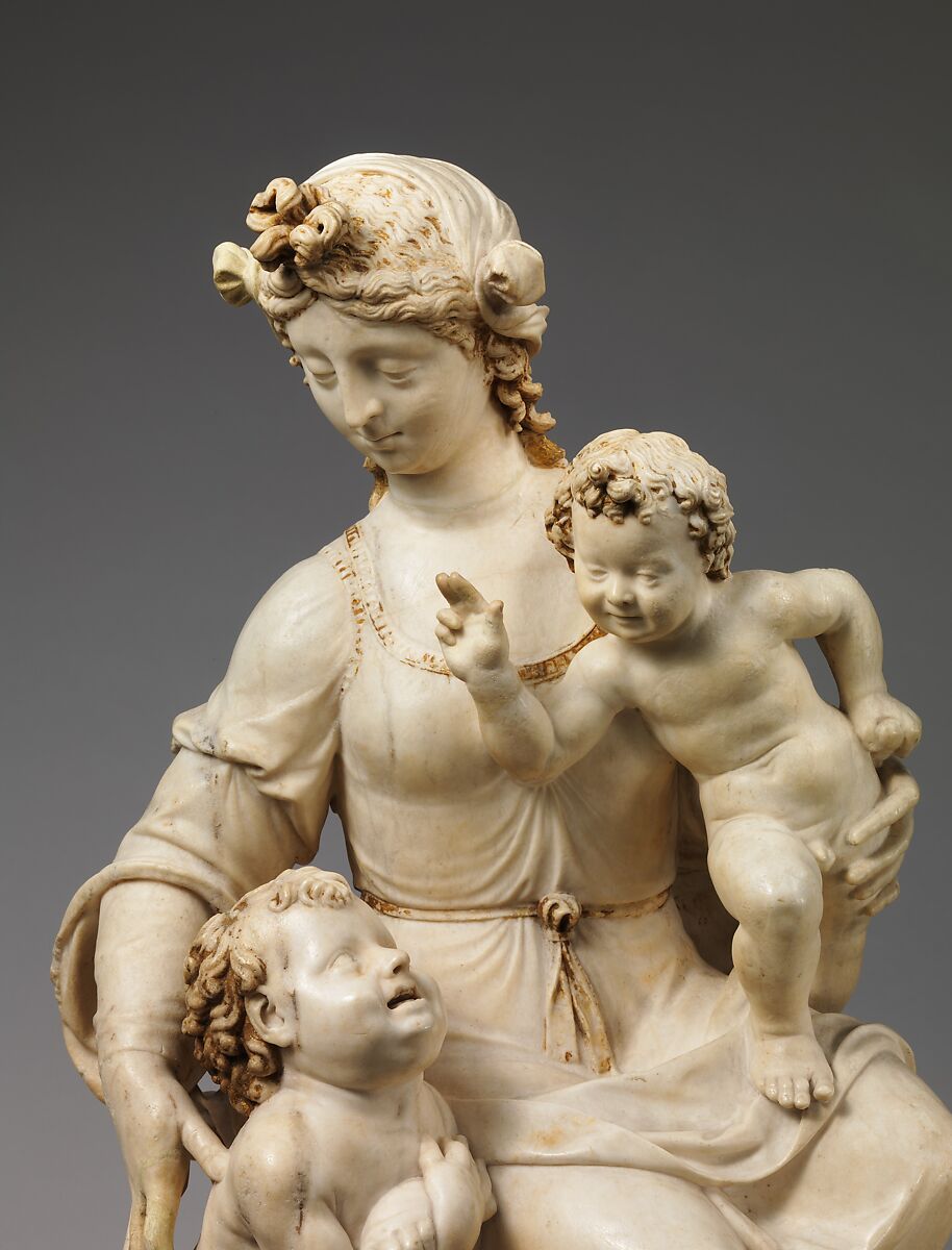 Virgin and Child with the Young Saint John the Baptist, Marble, partially gilt, Northern French, Île-de-France (?)