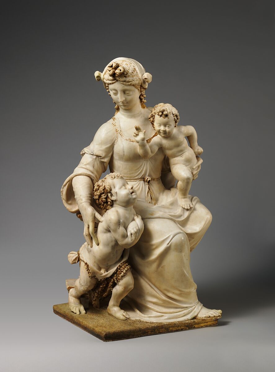 Virgin and Child with the Young Saint John the Baptist, Marble, partially gilt, Northern French, Île-de-France (?) 